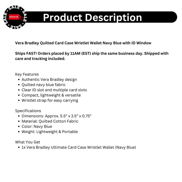 Vera Bradley Quilted Card Case‎ Wristlet Wallet Navy Blue with ID Window - Picture 2 of 10